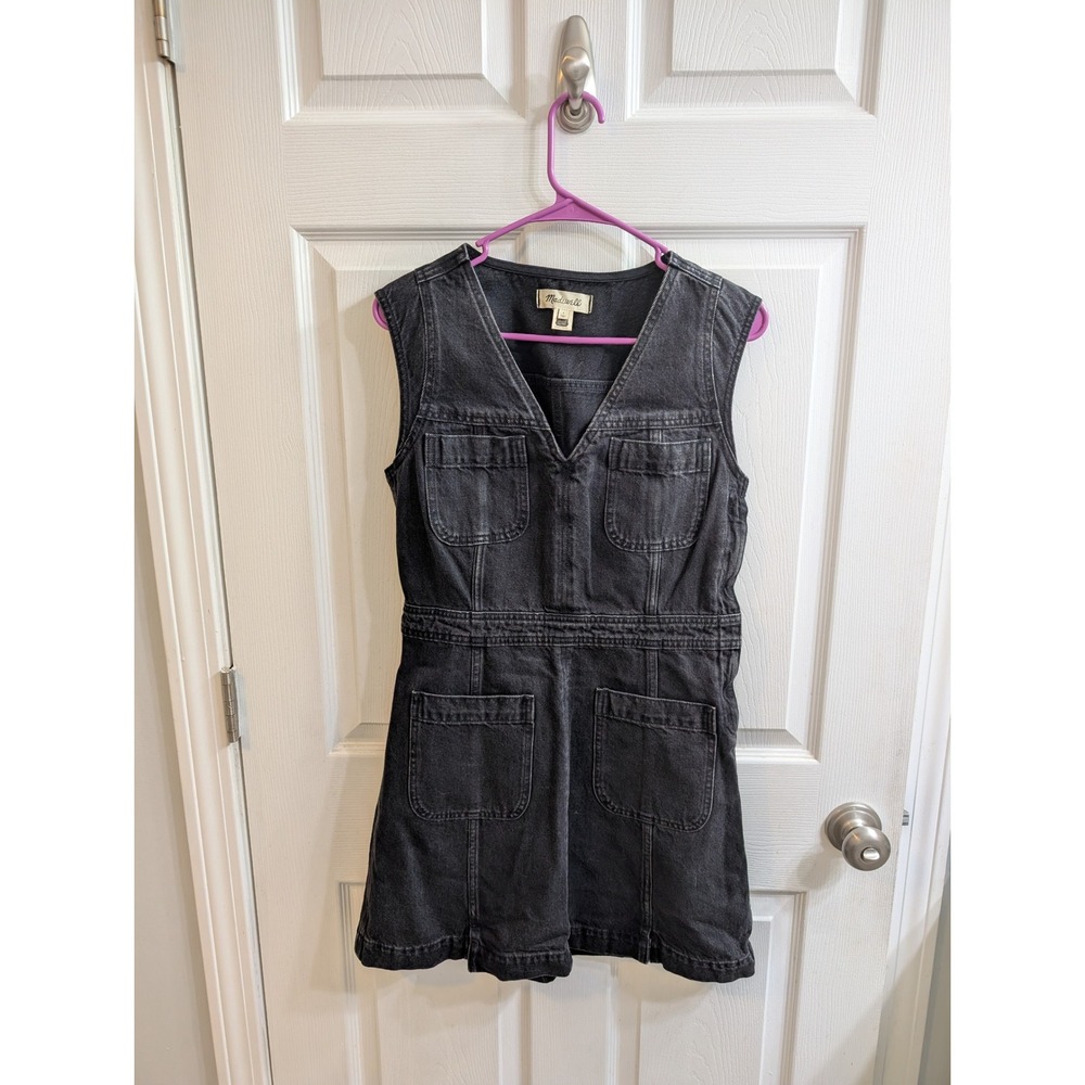 Madewell Black Denim Sleeveless V Neck Utility Dress Tarrybrook Wash - Size 4